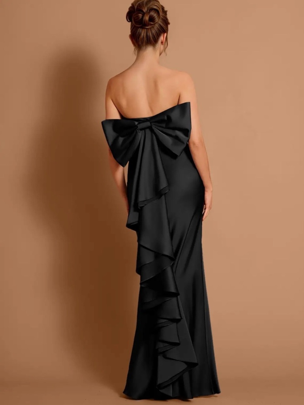 Azazie Black Strapless Evening Gown with Statement Bow